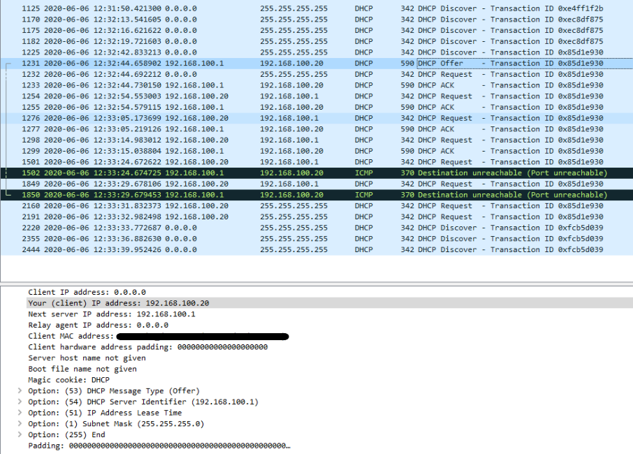 Internal DHCP offer, being rejected by ASUS Internal DHCP offer